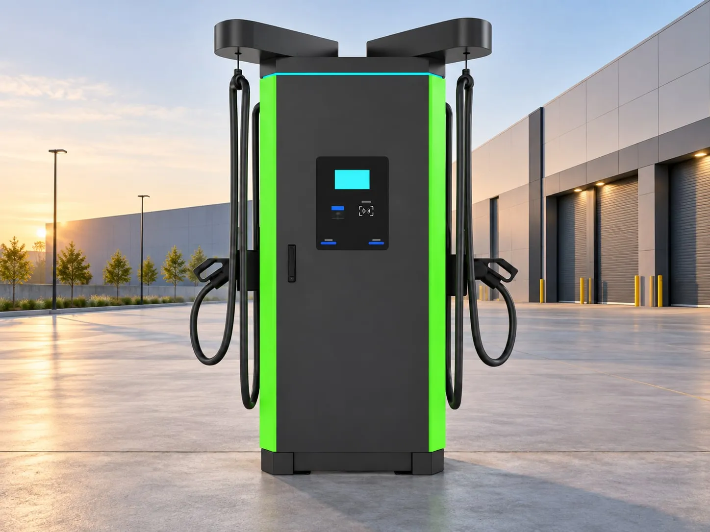 MOLZEX SVD Series DC charger at a depot at sunset